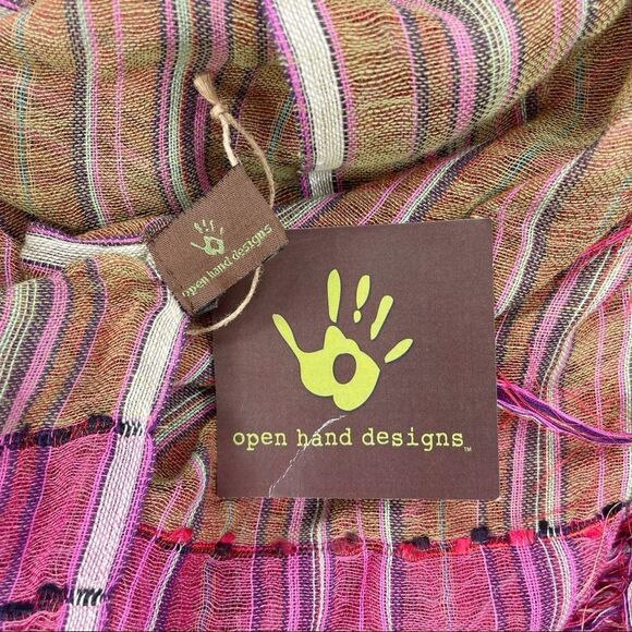NWT Open Hand Designs Multicolor Lightweight Handloomed Scarf Wrap Fringe 27x78 - Picture 7 of 8